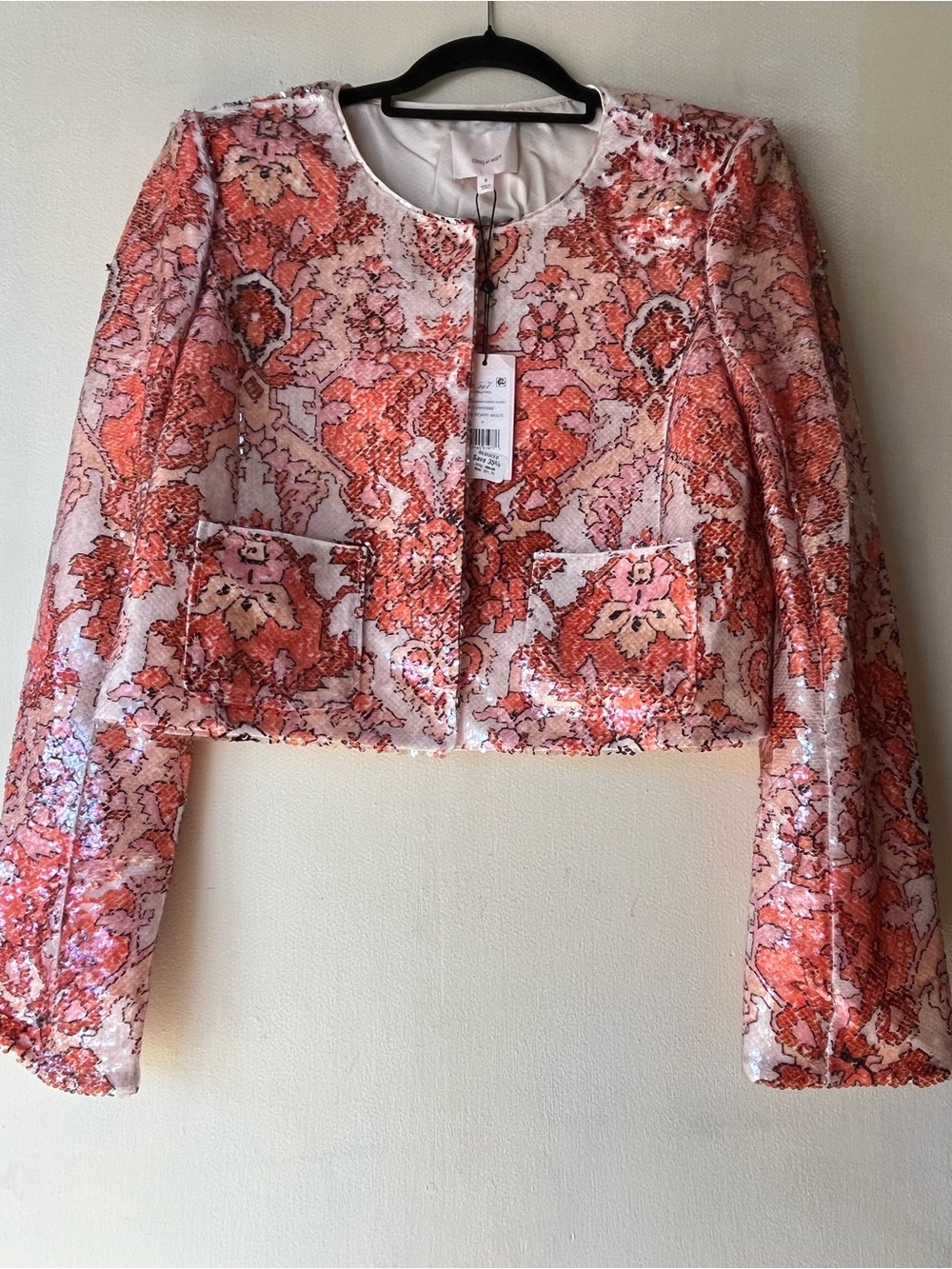 Cinq à Sept Sequin Damask Aspen Jacket Floral Sequin Jacket Pink & Orange Size 8